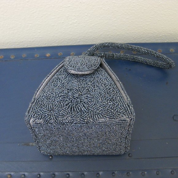 EUC blue beaded evening wristlet purse bag clutch - Picture 4 of 10